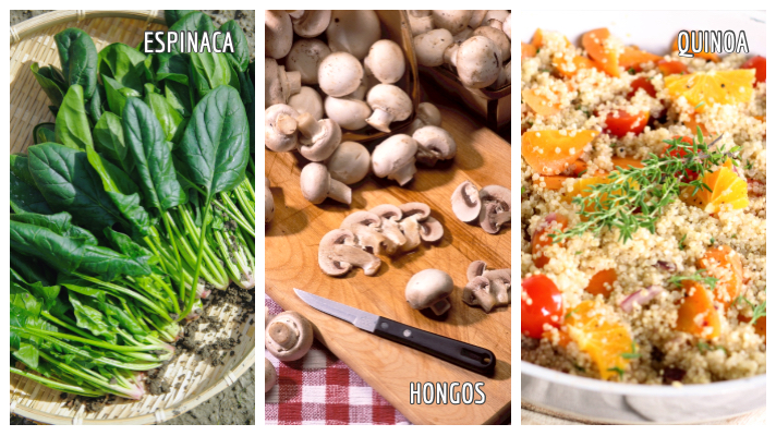Superalimentos: espinaca, hongos, quinoa